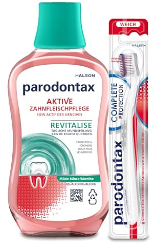 Parodontax Mundspülung Frische Minze, zur täglichen Zahnfleischpflege, 300ml & Complete Protection Zahnbürste, 1 Stk., für starke Zähne und gesundes Zahnfleisch, weich