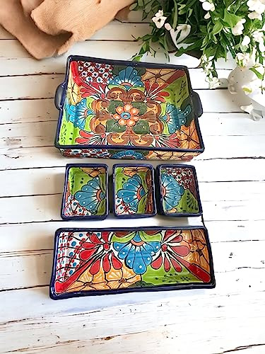 Colorful 5-Piece Talavera Casserole Set | Handcrafted Mexican Pottery for Fiesta's and Potlucks