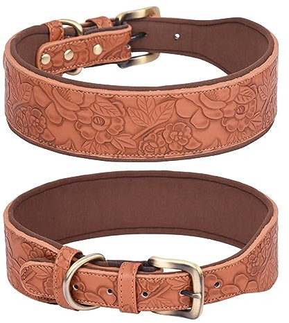 Haoyueer Hundehalsband aus Leder, geprägter Druck, PU-Leder für große, mittelgroße und kleine Hunde (L, Braun)