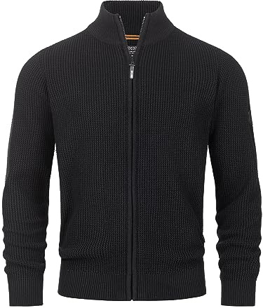 Indicode Herren INLayton Strickjacke mit Stehkragen und Reißverschluss | Cardigan Feinstrickjacke für Männer Black, L
