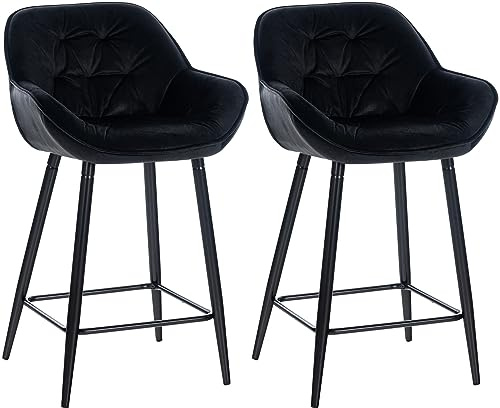 CLP 2er Set Barhocker Gibson Samt I Sitzhöhe 76 cm I Tresenstühle Mit Fußstütze | Farbe schwarz