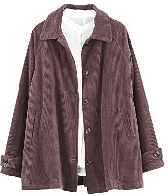 FTCayanz Donna Giacca Velluto A Coste Invernali Manica Lunga Camicia Giacche Elegante Classica Cappotto Con Tasca Caffè XL