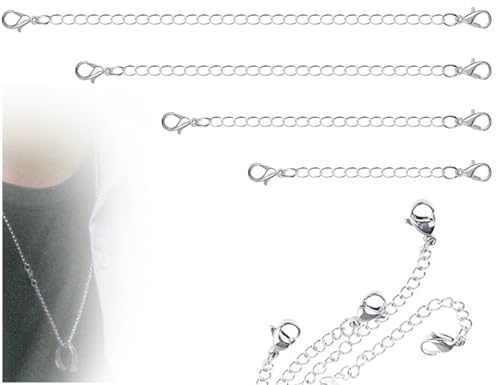 KAPSING 4 Extensiones de Cadena Plateadas, 4 tamaños de Extensiones de Collar, Cierre de Cadena Plateado, Extensiones de joyería para Collares (2/3/4/6 Pulgadas)