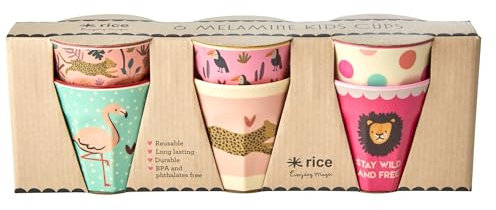 Rice - 6 Pcs Small Melamine Kids Cups Jungle Print Pink
