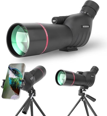 BOSSDUN Spotting Scope 25-75x60 ED Glasses, HD Dual Focus Spotting scopes, BAK4 FMC Spotter Scopes, Gifts for Target Shooting Bird Watching Hunting Archery Wildlife Viewing