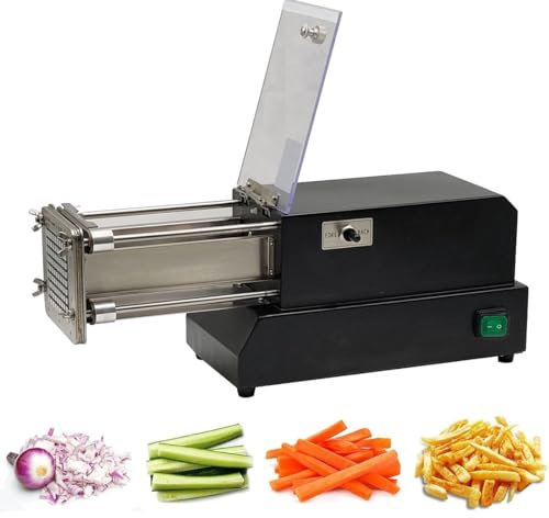 French Fry Potato Cutter Machine,Electric Cutting Slicer Chipper,Automatic Potato Cutter,Commercial Automatic Industrial Kitchen Restaurant Use,Potato Chopper 3 Sizes Blades,Black-10mm