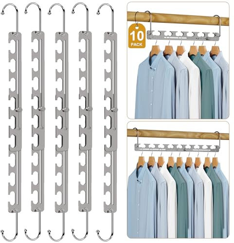 Cycleacc Kleiderbügel Platzsparend, Auf 9 Löcher Erweiterbar Metall Magische Stark rutschfeste Kleiderbügel, Schrank Organizer Multipurpose Clothes Hanger für für Schwere Kleider (10 Stück)