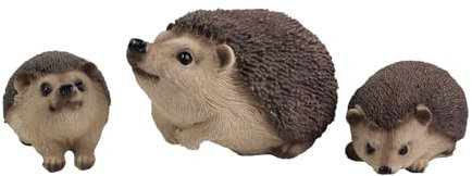 Generisch 3er Set Dekofigur Igel Igelfamilie Herbstdeko Skulptur Gartendeko Polyresin S2