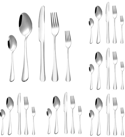 Besteck-Set, Edelstahl Besteck Set 6 Personen, 36 teilig Essbesteck Set inkl. Messer, Gabel, Löffel, Besteck Edelstahl Spiegelpoliert, Tafelbesteck für Haus Party Restaurant, Spülmaschinenfest