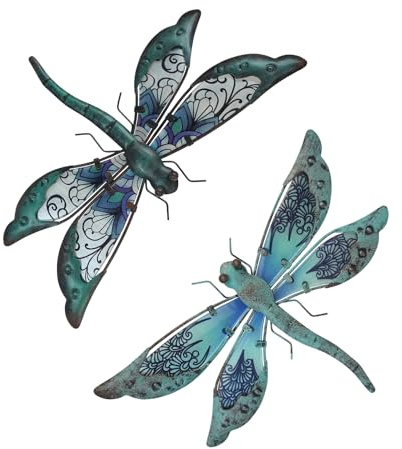 Liffy Metall Libelle Wanddekoration im Freien Zaun Kunst außerhalb hängende Dekorationen für Garten, Wohnzimmer, Schlafzimmer (Blue03)