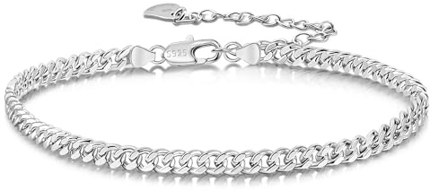 Dankadi Cavigliera in Argento 925 3MM 4MM 4.5MM 5MM 6MM, Catena 27CM 30CM Chopin Intrecciata Cubana Scatola Rolo Serpente Chiusura ro Regalo Gioielli per Donna, 3MM 30CM, Argento sterling Argento