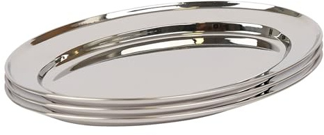Argon Tableware 30 x 20.5cm Serving Platters - 3 Pack - Stainless Steel Chrome Dinner Tray Oval Plate Small Appetizer Serving Dishes for Party, Events, Table Service, Snack Platters