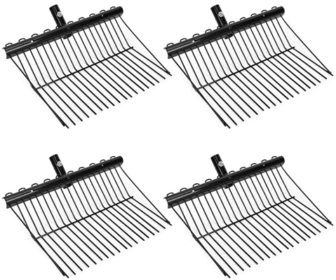 lukar 4PCS Metal Manure Fork Head, 18 Tines Manure Fork Replacement Head Horse Manure Rake for Picking up Manure Grass and Hay, Black
