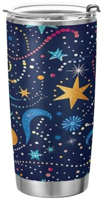 JUMBEAR Vaso de 590 ml, hermoso cielo estrellado de acero inoxidable aislado al vacío, taza de café y agua, doble pared con recubrimiento en polvo, a prueba de derrames, taza térmica para el hogar y