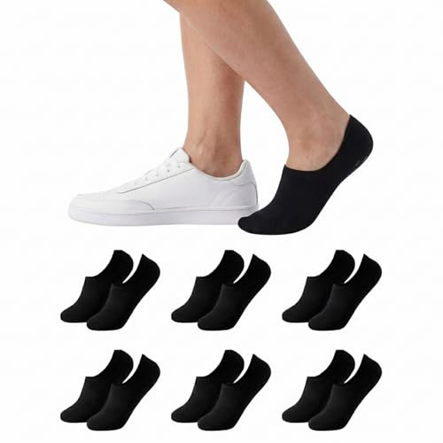 Balseti 6 Pares de Calcetines Invisibles para Hombre y Mujer, Pinkies de Algodón Transpirables para Verano, Calcetines Cortos Tobilleros Antideslizantes con Silicona, Blanco Negro Gris Beige Azul