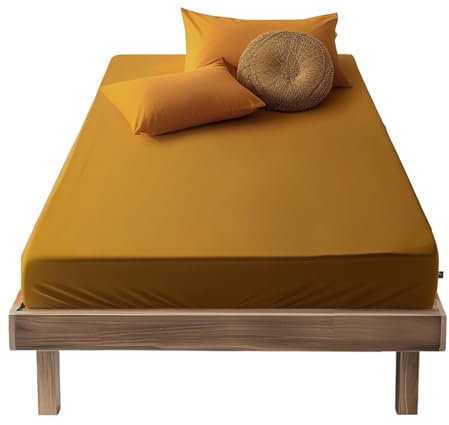 SALAD HOUSE Spannbettlaken 90x200 Gelb mit extra tiefen Taschen (bis 30cm) 360° Gummizug I Straffer Sitz ohne Verrutschen I Boxspring Spannbetttuch aus Ägyptischer Baumwolle Satin I ÖKO-TEX Bettlaken