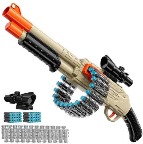 Realistic Toy Foam Blaster Shotgun with Scope, Soft Bullet Toy Gun for Kids 8+, Features 40 Foam Bullets & Large Capacity Chain Magazine, Ideal for Outdoor Play