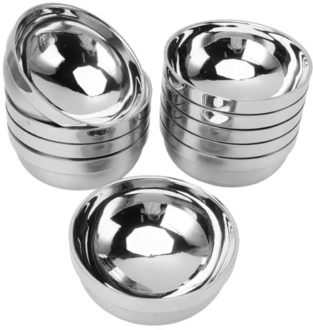 10-pack Skålar i Rostfritt Stål, Snacksskålar 36,86 Oz Soppskålar Lättvikts Salladsskålar Dubbelväggiga Metallserveringsfat för Såser, Ris, Nudlar, Glass, Isolerad Soppskål