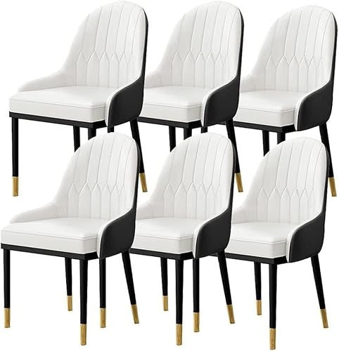 Set mit 6 modernen, gepolsterten Küchen- und Esszimmerstühlen mit weichem PU-Lederbezug, Kissen und Metallbeinen, Weiß