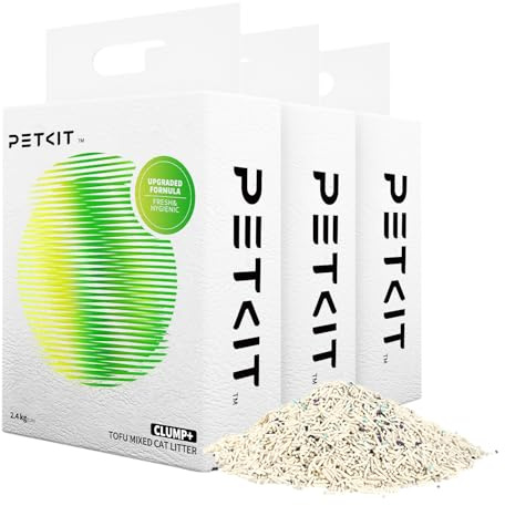 PETKIT Upgraded Clump+ Tofu Mixed Cat Litter, Ultra Absorbent and Fast Drying, 7.2kg/12L 100% Natural Ingredients Odor Eliminating Clumping Cat Litter, Dust-Free Low Tracking, Flushable, 3 Packs
