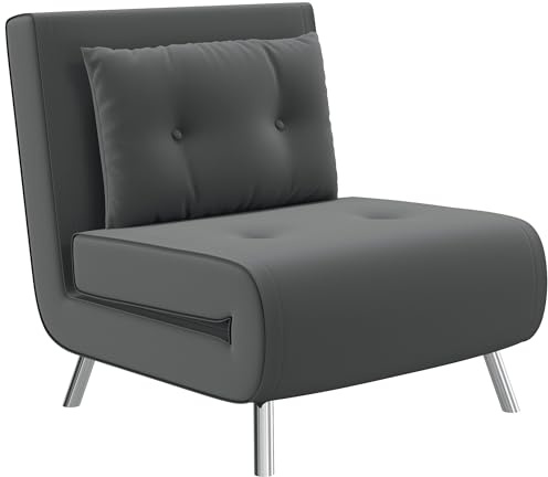 HOMCOM 3 in 1 Schlafsessel Klappbar Schlafsofa mit Bettfunktion Verstellbarer Rückenlehne Kissen Relaxsessel in Samtoptik Gästebett Sessel für Wohnzimmer Schlafzimmer 77 x 88 x 83 cm Dunkelgrau