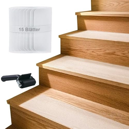 TTSTOIEE antiscivolo per tappeti - antiscivolo scale 15 pezzi (10x60 cm) + rullo adesivo - impermeabile e antiscivolo, previene le cadute, ideale per scale, bagni e balconi