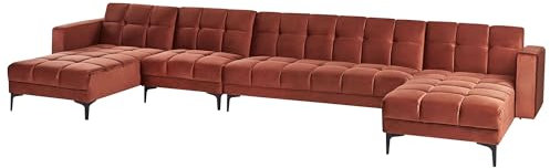 Soffa Tuftad 6-sits U-formad Lutande Ryggstöd 3 Lägen Klick-Klack Röd Alnes