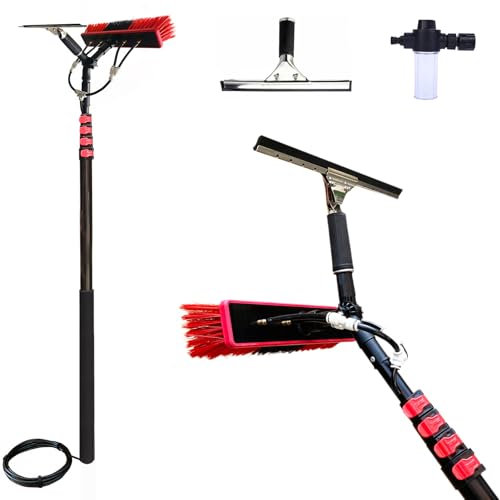 YFSMBD Barra Telescópica Extensible con Cepillo, 4,6 Metros, Manguera Interior para la Limpieza Placas Fotovoltaicas, Limpiacristales, Limpiador Placas Solares, Dosificador de Jabón - 55cm Cepillo