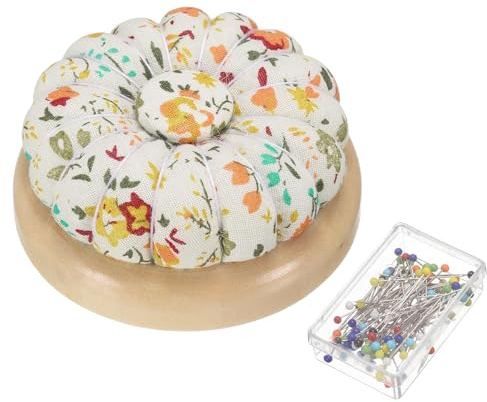 sourcing map Nadelkissen mit 50 Nähnadeln, niedliche Nadeln, japanischer Stil, Nadelhalter, Nadelkissen, magnetische Oberseite, Holzsockel zum Nähen, Quilten, Handarbeiten, Basteln, Blume, Weiß