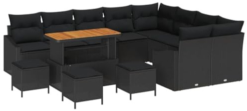 vidaXL Trädgårdsoffset med kudde med lagring med kudde 13 pcs Svart, Trädgård och terrassset, modern rattansoffa, lätt utomhuscouch, UV-skydd, förvaring, lounge