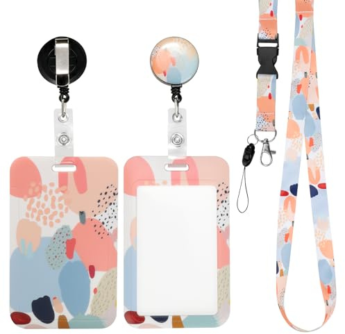 AiQInu Ausweishülle mit Band, Kartenhalter mit Schlüsselband, mit Einziehbaren Badge Reel Karabiner Clip & Abnehmbare Lanyard Strap, für Frauen, Lehrer, Krankenschwester, Doktor, Student