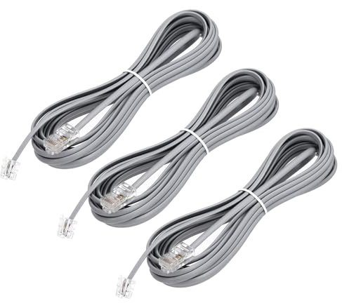 sourcing map 3 Pack RJ45 8P4C to RJ11 6P4C Adapter Converter Cable, RJ45 to RJ11 Adapter Telephone Handset Cord for Home, Office, 16.4ft, Grey