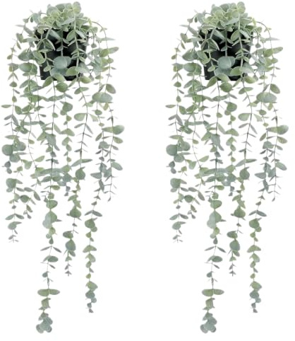 CSGHMM 2 Pcs Artificial Eucalyptus Hanging Plant - Fake Trailing Ivy Decor for Kitchen, Bathroom,Office - Faux Greenery Hanging Baskets for Indoor Wall Shelf Decor,Front Garden Aesthetic