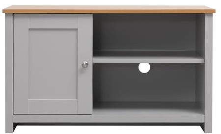 Wooden TV Stand Cabinet TV Unit with 1 Door and Shelves TV Storage Unit Entertainment Multimedia Centres Small Space for Living Room Furniture (Grey + Oak Color)