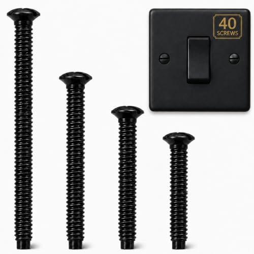 Pack of 40 M3.5 Black Electrical Machine Screws - Mixed Lengths | Lengths 30mm, 40mm, 50mm and 75mm for light switch and plug socket faceplates