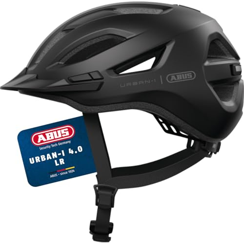 ABUS Casco da città Urban-I 4.0 LR - Casco da bicicletta con apertura per la coda, visiera, chiusura magnetica - per adolescenti, donne e uomini - taglia L, nero