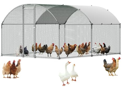 VEVOR Kycklinghus i metall, 3 x 4 x 2,0 m stora kycklingkörningar med lock, hundtak, höna husinhägnad med säkerhetslås, utomhus anka kaninbur fjäderfäpenna för trädgård, bondgård, gård