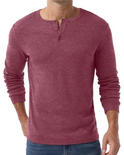 PrinStory Långärmad Skjorta Herr Henley Vinter Fritid Knapp T-Shirt Stickad Pullover T-Shirts För Män, L