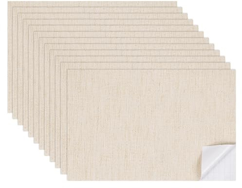 sourcing map 12 Sheets Miniature Dollhouse Wallpaper, Linen Texture Self-Adhesive PVC Flooring Wall, Mini Wall Decor for Dollhouse Sand Table Model Accessories 11.81 x 7.87 Inch (Beige)