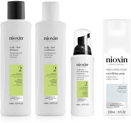 Nioxin - Pack Sistema 2 Champú, Acondicionador y Tratamiento (150+150+40ml) + Spray Voluminizador (150ml) - Cuidado del Cuero Cabelludo - Cabello Natural con Debilitamiento Avanzado