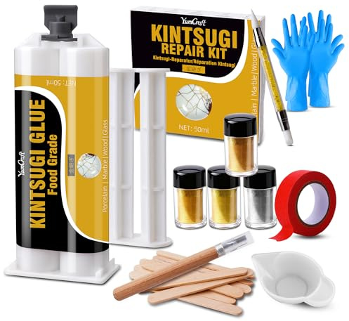 Kintsugi Repair Kit Food Safe 50ml Gold Silver Ceramic Glue for Beginners