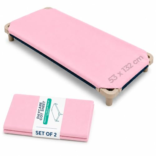 Bisoo Sábana Ajustable para Hamaca Guardería 53x132 Algodón - Set 2 Rosa | 4 gomas firmes: se pone en segundos y no se suelta. A prueba de lavados. Algodón Oeko-Tex. Guardería, escuela infantil y casa