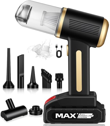 Yuxava Aspirabriciole Senza Fili, 22000Pa 4-in-1Aspirapolvere Auto Portatile, Aspiratore e Soffiatore con Motore Brushless, Mini Aspirapolvere Potente per Auto Casa Ufficio Peli di Domestici
