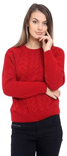 Ladies Cable Knit Jumper – Women’s Chunky Knitted Crew Neck Pullover Sweater, Oversized Warm Vintage Knitwear Top, Soft Long Sleeve Casual Winter Jumper Made in UK (S–L)
