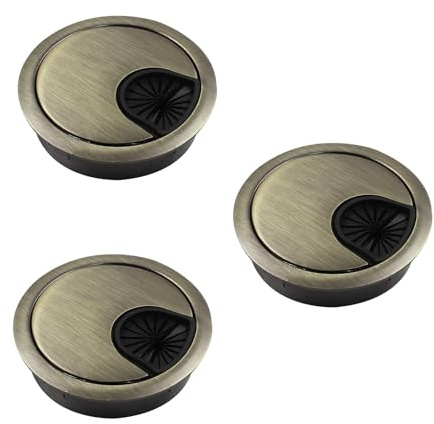 3 Pcs 80mm Desk Cable Grommets, Computer Desk Metal Cable Hole, Round Cable Hole Cover for Desktop Cable Organizer(Bronze)