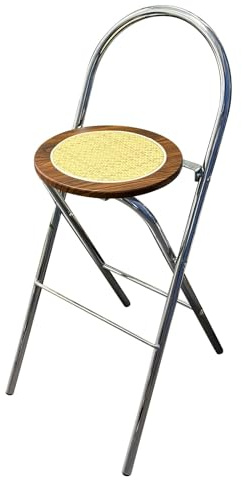 Sgabello da bar pieghevole da cucina con schienale, portatile, per adulti, altezza seduta 45/65/75 cm, ideale per giardino, campeggio, pesca e ufficio (noce altezza 45 cm)