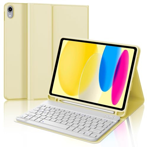 Keyboard Case for iPad A16 11th Generation 2025/10th Generation 2022, UK Layout Detachable Bluetooth Keyboard with Slim Cover and Pencil Holder for iPad 10th/11th Generation 10.9/11 inch, Yellow