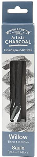 Winsor & Newton 7005171 Natural Charcoal Zeichenkohle aus Weidenholz, deckende Zeichenkohle in Künstlerqualität ideal für Kohlezeichnungen mit hohen Kontrasten - Dick, 3 Stück, Grau