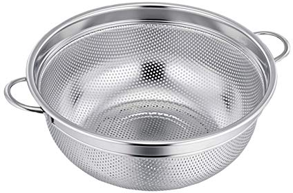 Stainless Steel Colander, Micro-Perforated Metal Colander with Handle, 20cm Strainer for Food Fruit Vegetable Pasta - Dishwasher Safe