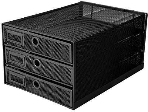 Exerz Papier Sortierer mit 3 Schubladen/A4 Dokumente/Schubladenbox - Drahtgeflecht Büroablage/Aufbewahrung Ordner/Schnellhefter/Organisator/Schreibtisch Multifunktions (Schwarz)